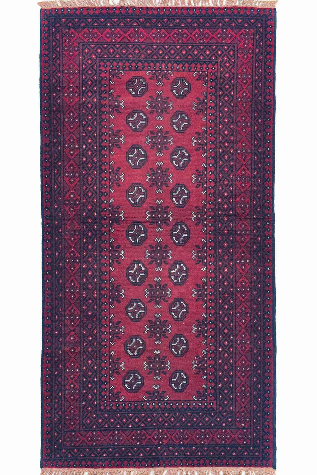 שטיח צמר בסגנון כפרי אדום עם דוגמאות גאומטריות מתאים במיוחד לחדר שינה