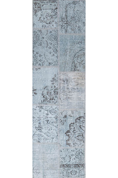 שטיח ראנר אורך צמר בסגנון תכלת עבודת יד מתאים במיוחד למסדרון עם מרקם מרובד ועיצוב ייחודי