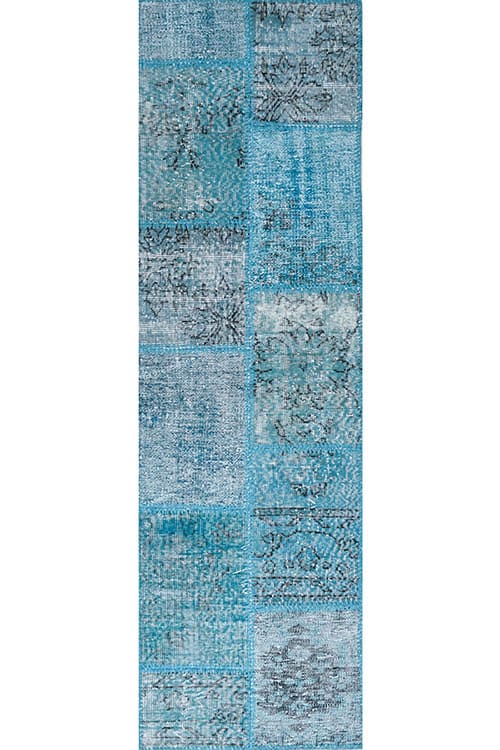 שטיח ראנר בסגנון פאצ'וורק מצמר בצבע טורקיז