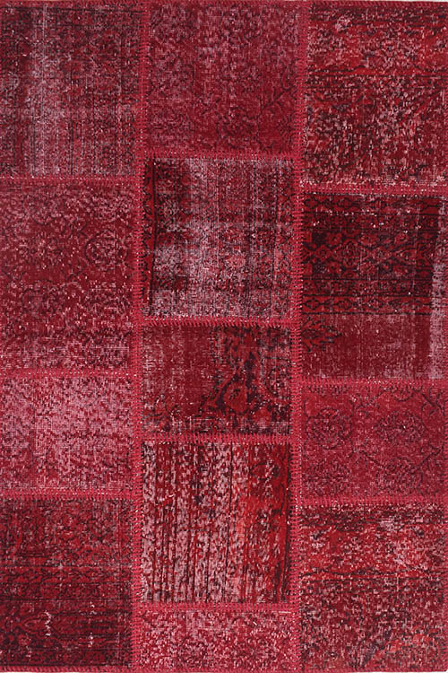 שטיח צמר אדום מלבני בסגנון פאצ'וורק