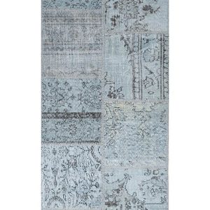 שטיח ראנר עבודת יד מצמר בסגנון וינטג' בצבע תכלת מתאים במיוחד למסדרון