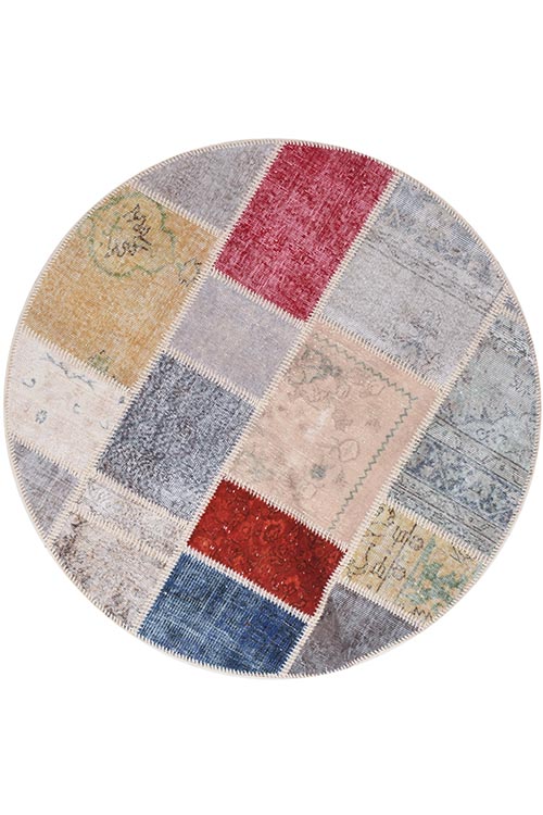 שטיח צמר עגול בסגנון קוולטים צבעוני