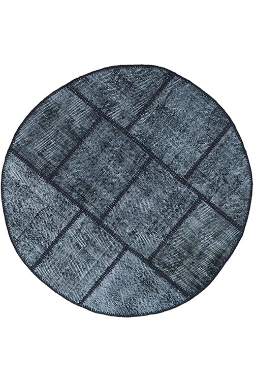 שטיח עגול גאומטרי בצבע שחור ולבן מצמר