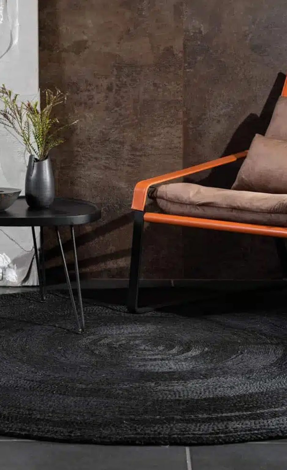 שטיח שחור חבל פטאיה D9 עגול