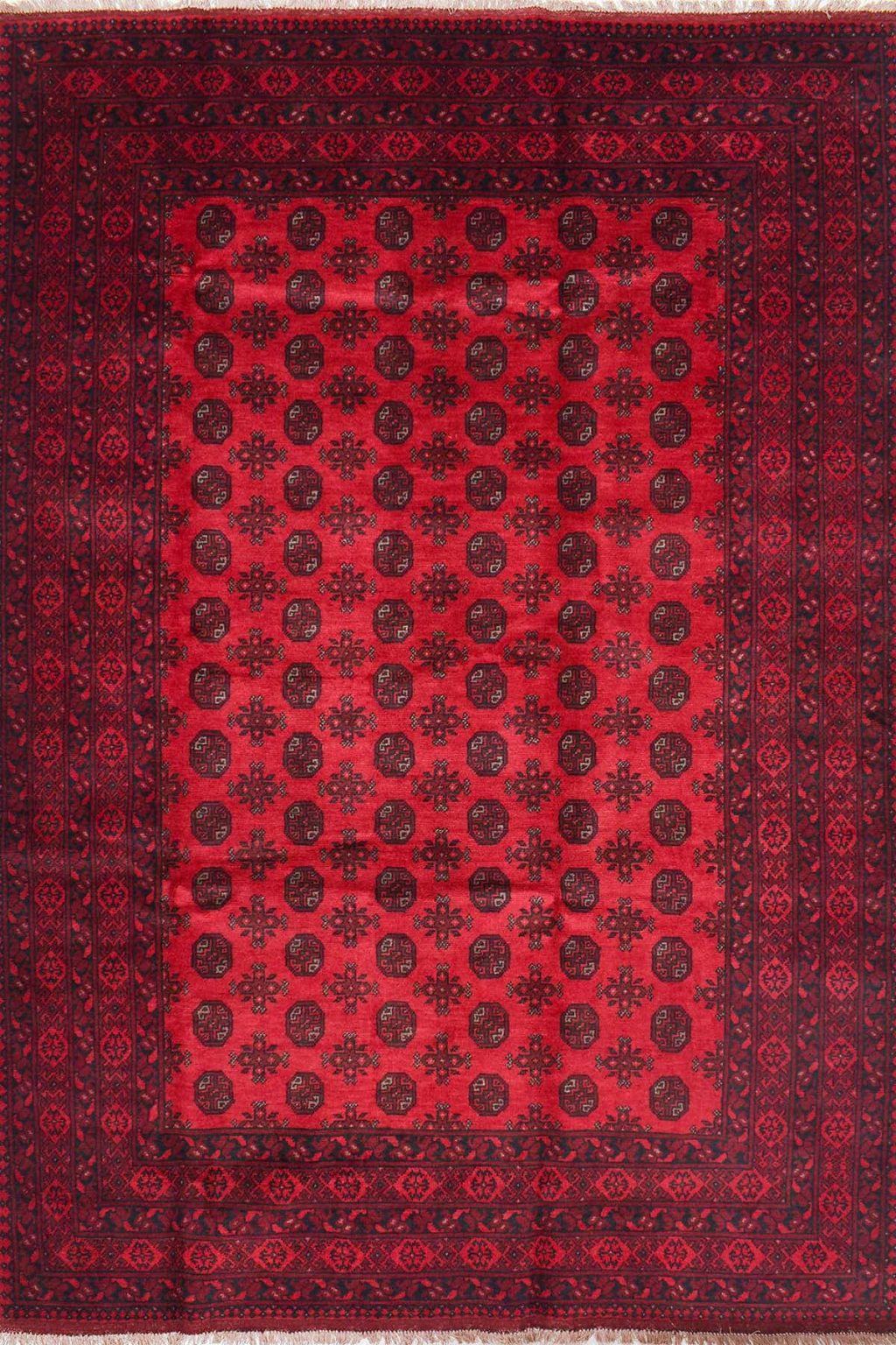 שטיח כפרי מלבני מצמר אדום בעיצוב גאומטרי