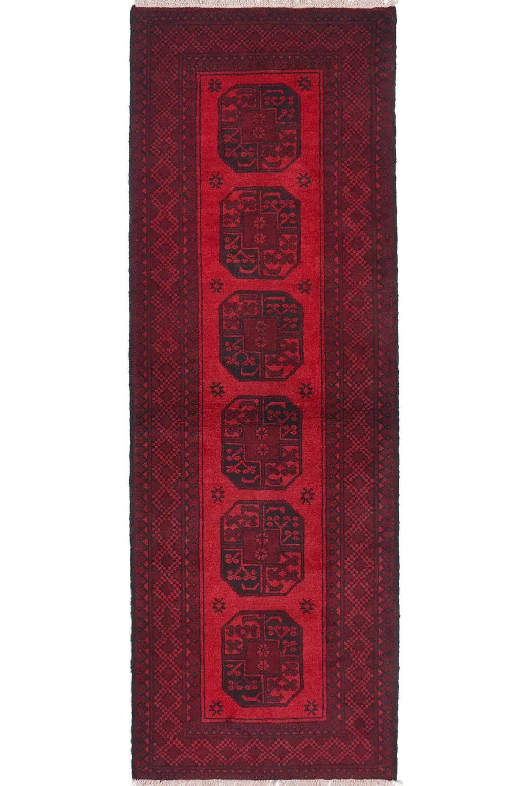 שטיח אדום כפרי בצורת ראנר מצמר בעיצוב אפגני