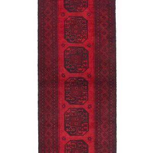 שטיח אדום כפרי בצורת ראנר מצמר בעיצוב אפגני