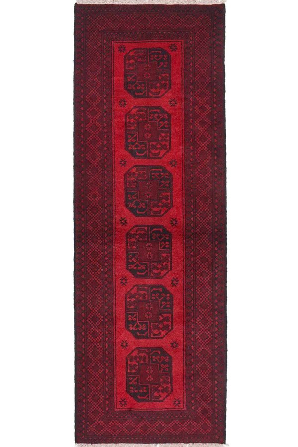 03046 שטיח אדום כפרי בצורת ראנר מצמר בעיצוב אפגני