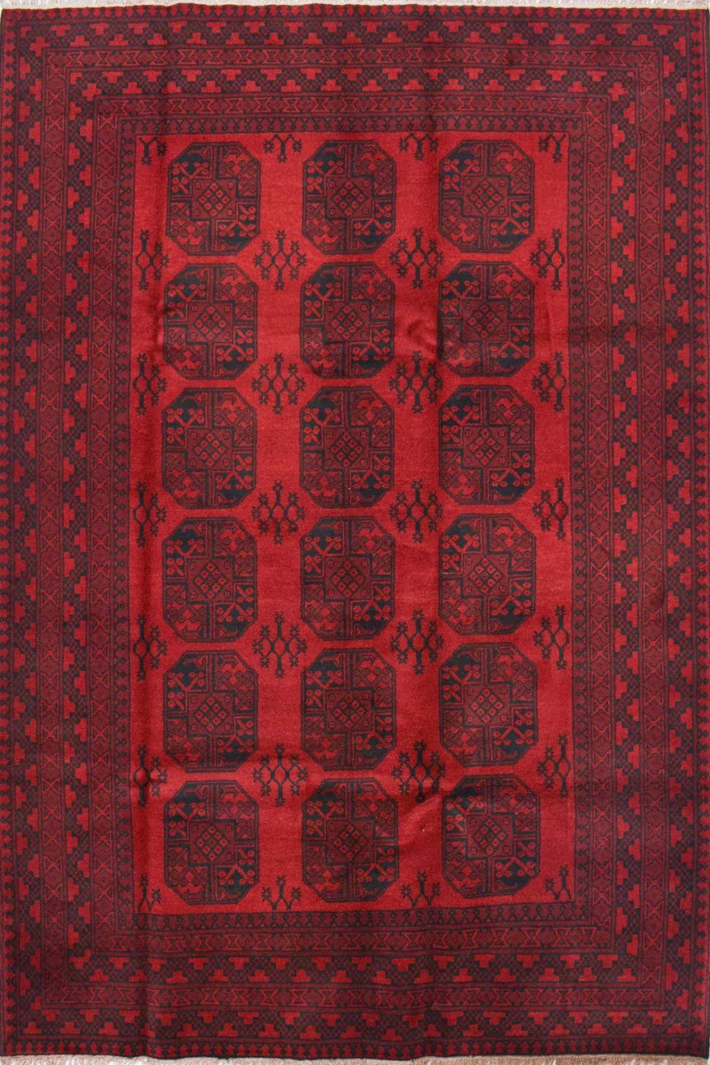 שטיח אפגני בסגנון כפרי מלבני עשוי צמר אדום