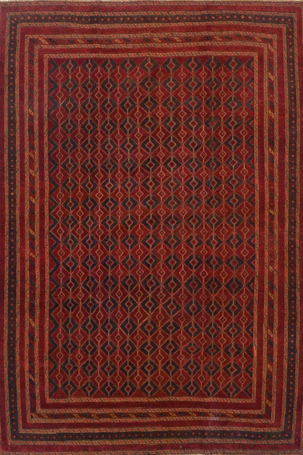 שטיח כפרי מלבני מצמר בצבע אדום