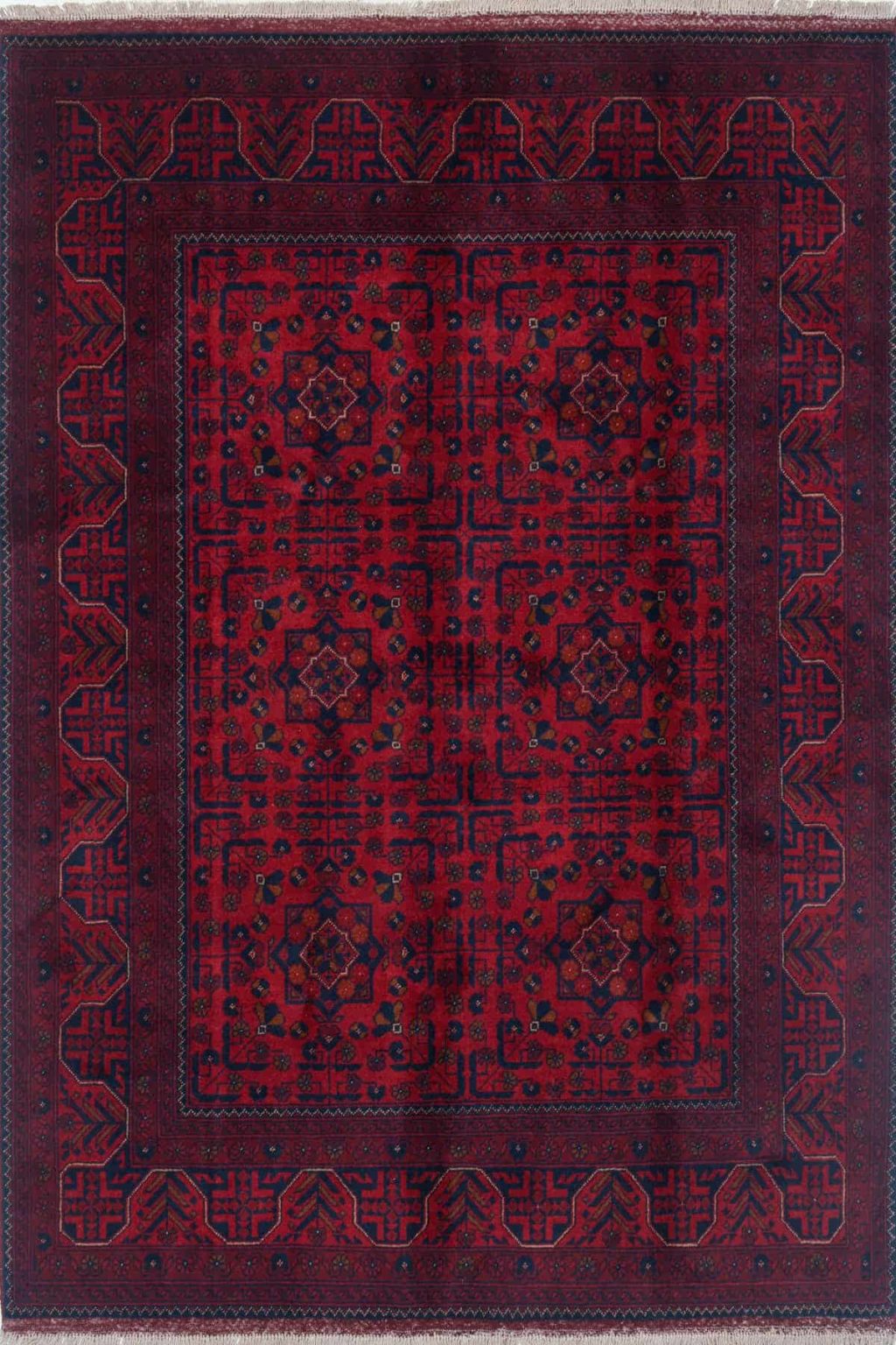 שטיח אפגני כפרי מלבני אדום מצמר