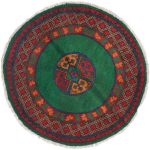 שטיח כפרי עגול מצמר בצבעים אדום וירוק