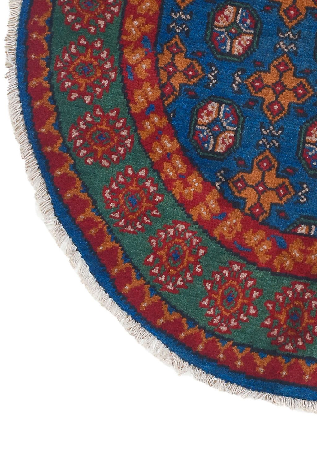 שטיח אפגן ՚כפרי՚ עגול מצמר בצבע ירוק