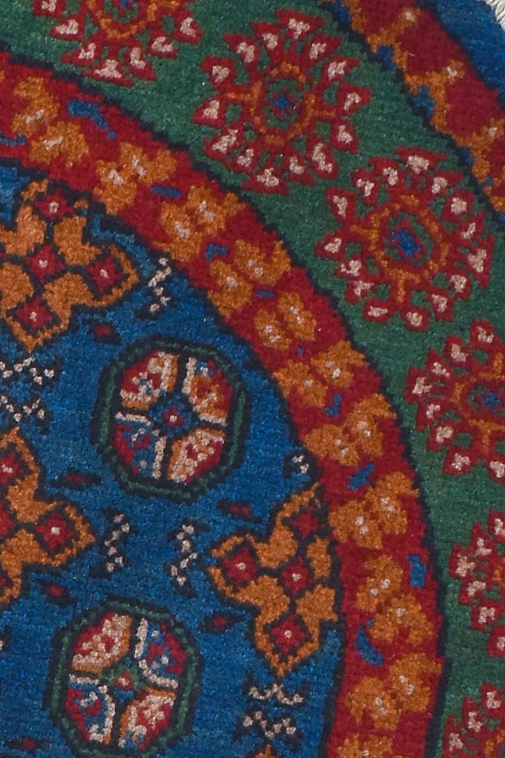 שטיח אפגן ՚כפרי՚ עגול מצמר בצבע ירוק