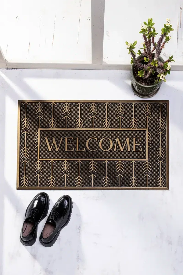 1584_3 שטיח כניסה לבית וולקם Welcome זהב