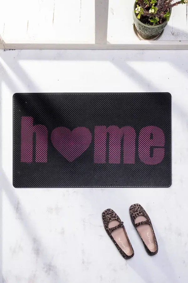 1586_3 שטיח כניסה לבית הום Home שחור ורוד