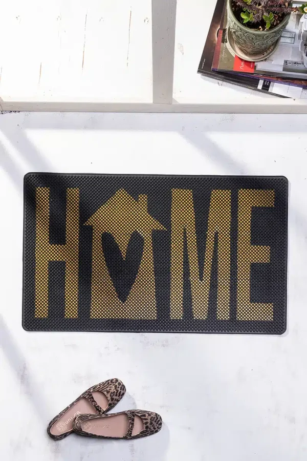 1587_3 שטיח כניסה לבית הום Home שחור זהב