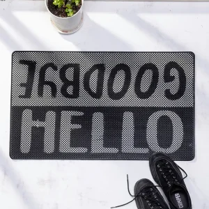 שטיח כניסה לבית Hello-Goodbye שחור אפור