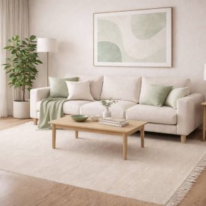 שטיח לופ PLZ-402 לבן עם פרנזים