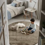 שטיח שאגי מויו MO102 בז' עגול, boys bedroom, Modern, Natural Daylight, styled props.