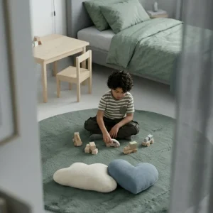 שטיח שאגי מויו MO45 ירוק עגול, boys bedroom, Modern, Natural Daylight, styled props.