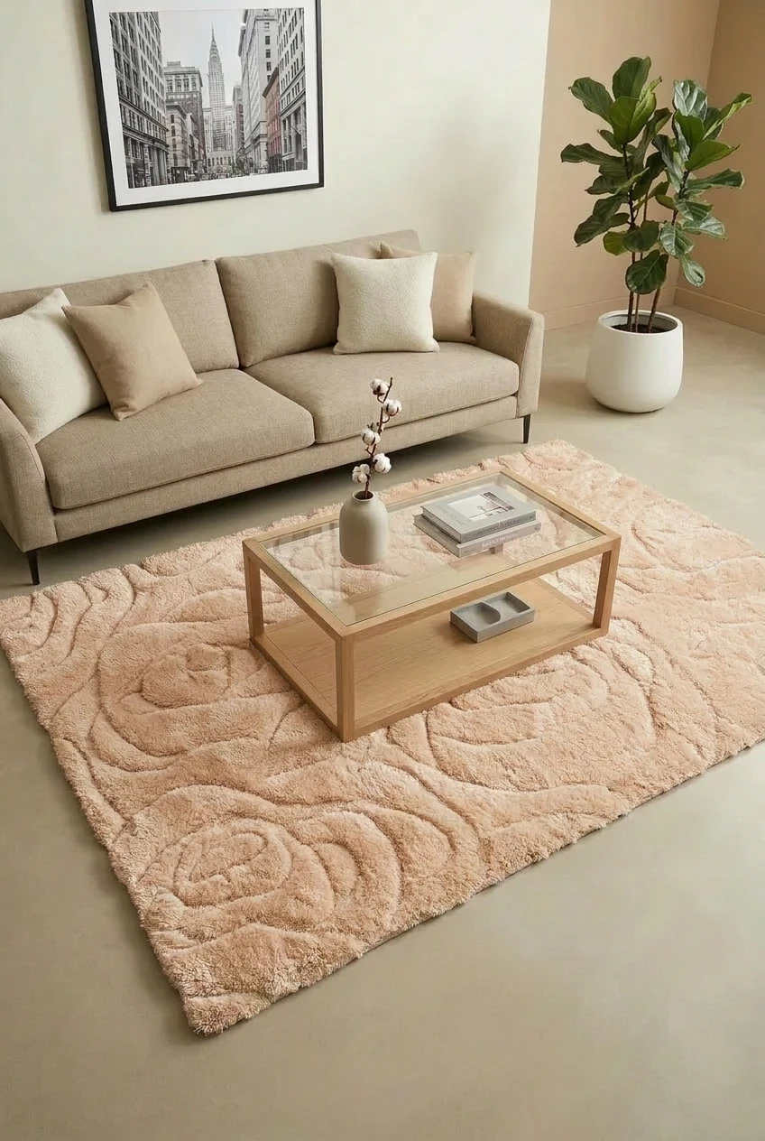 שטיח שאגי טאץ דיפ 02, Living Room, Scandi Neutrals, Modern, Studio Clean, styled props.