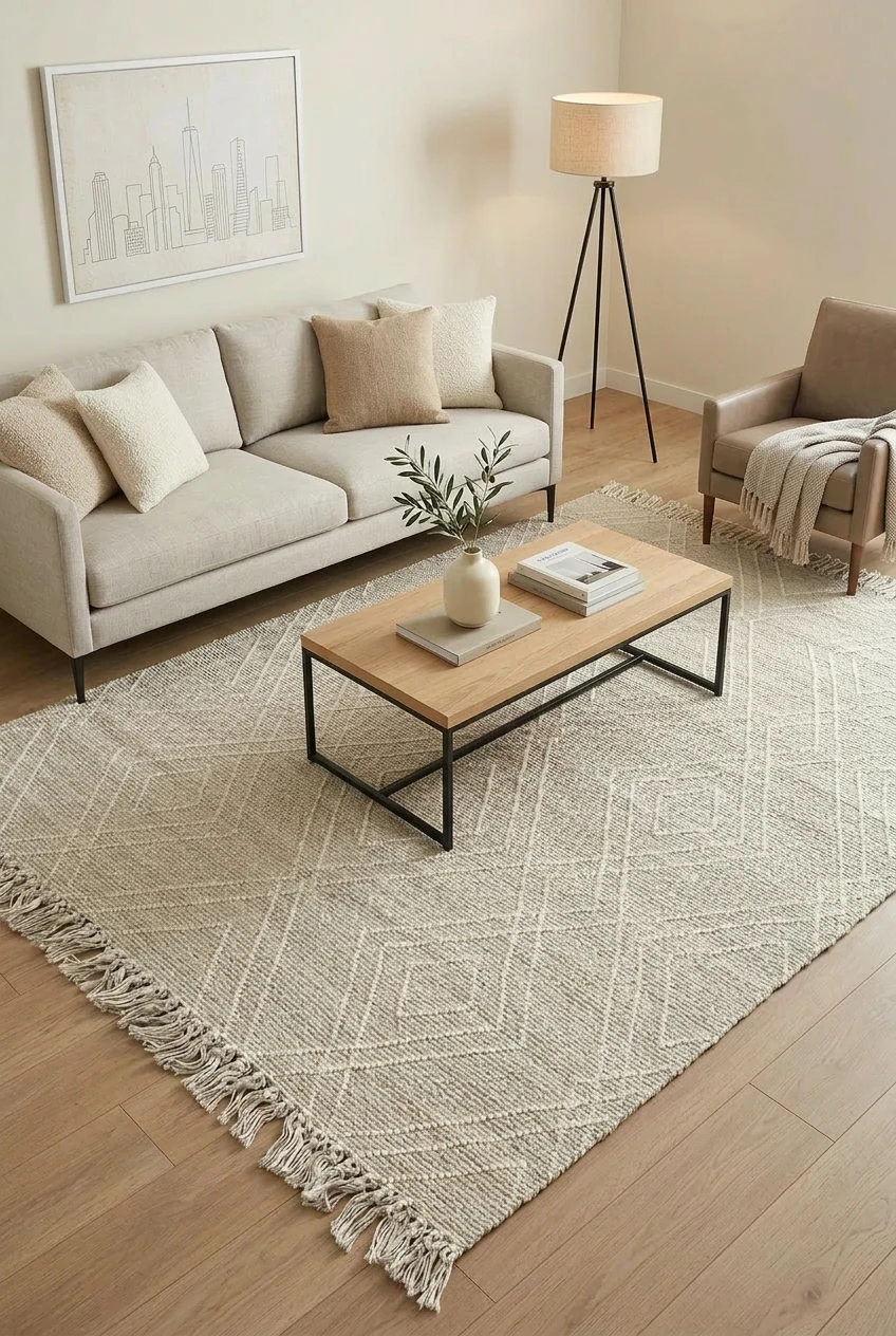 שטיח לאבין LAB40 שמנת, Living Room, Scandi Neutrals, Modern, Studio Clean, styled props.