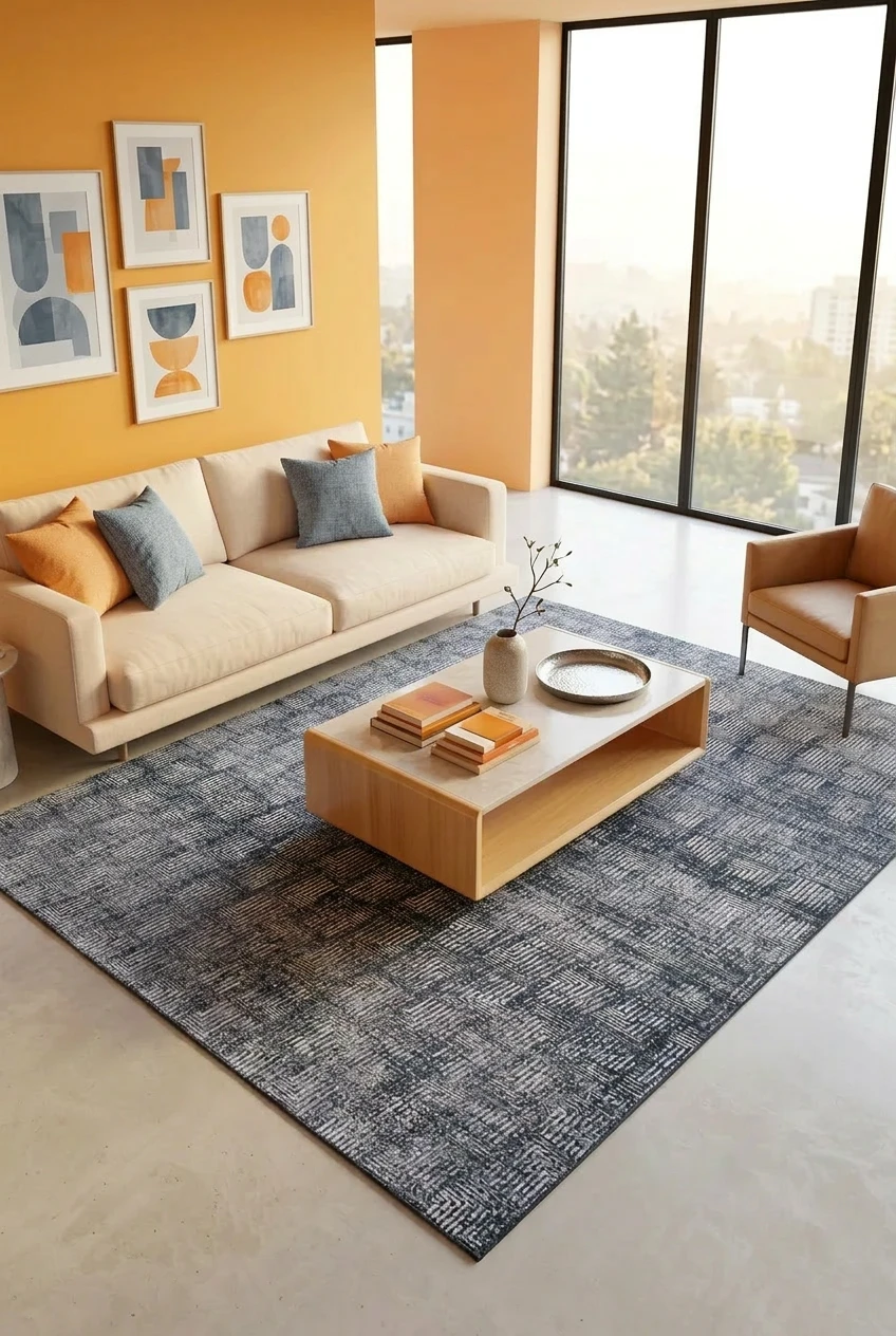 שטיח סיטי B540A, Living Room, Golden Hour (Sunwashed), Modern, Studio Clean, styled props.
