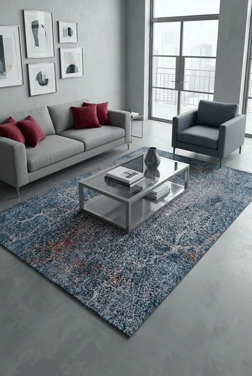 שטיח סיטי B519A, Living Room, Industrial Grey, Modern, Studio Clean, styled props.