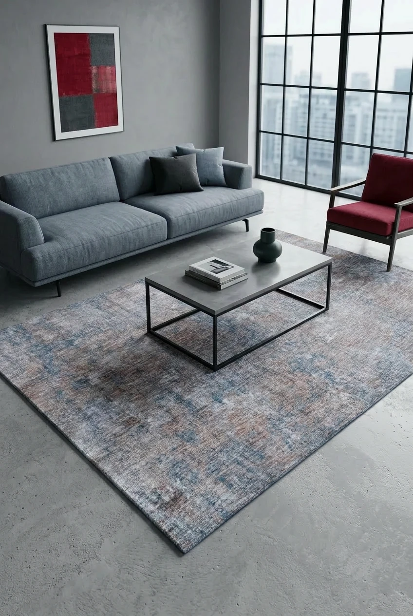 שטיח סיטי B512A, Living Room, Industrial Grey, Modern, Studio Clean, styled props.