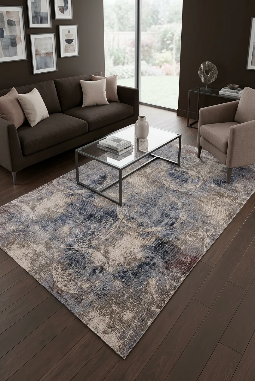 שטיח סיטי KB81A, Living Room, Quiet Luxury (Mocha & Espresso), Modern, Studio Clean, styled props.