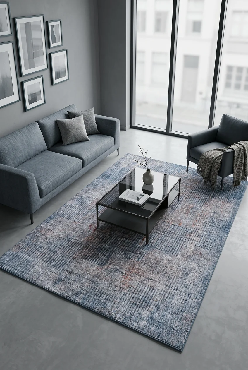 שטיח סיטי B507A, Living Room, Industrial Grey, Modern, Studio Clean, styled props.