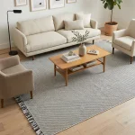 שטיח לופ PLZ-401 לבן אפור עם פרנזים, Living Room, Scandi Neutrals, Modern, Natural Daylight, lifestyle props.