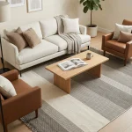 שטיח לופ PLZ-403 לבן בז' עם פרנזים, Living Room, Scandi Neutrals, Modern, Natural Daylight, lifestyle props.