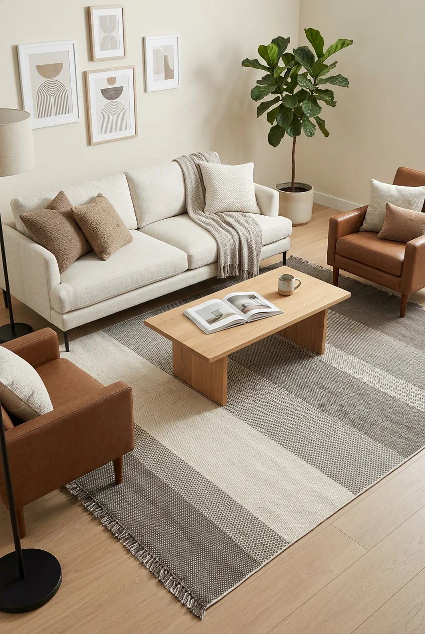 שטיח לופ PLZ-403 לבן בז' עם פרנזים, Living Room, Scandi Neutrals, Modern, Natural Daylight, lifestyle props.