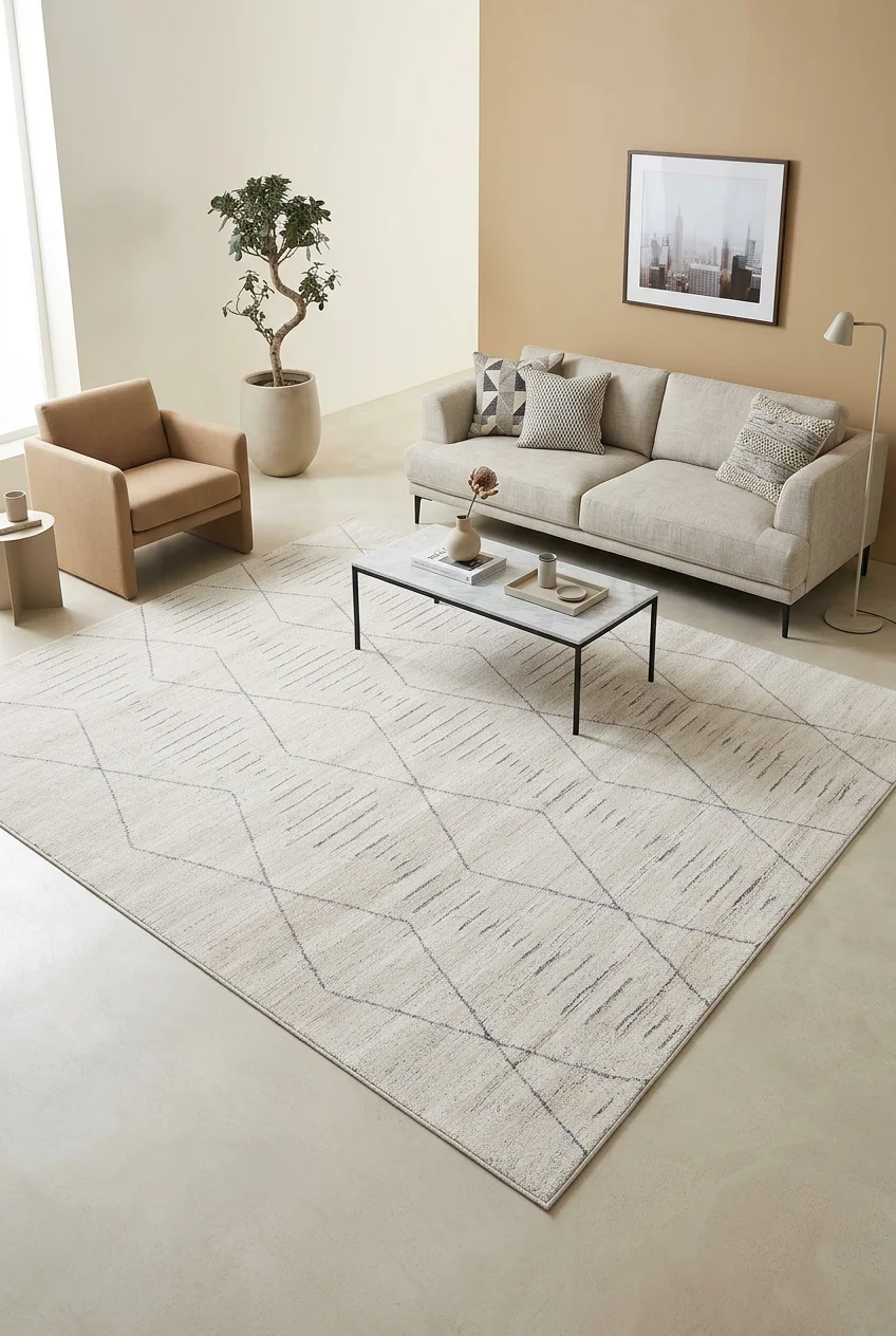 שטיח מאטיס MT02, Living Room, Scandi Neutrals, Modern, Studio Clean, styled props.