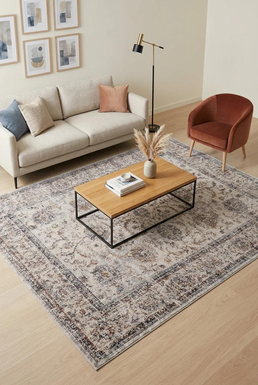 שטיח סיטי B532E, Living Room, Scandi Neutrals, Modern, Studio Clean, styled props.